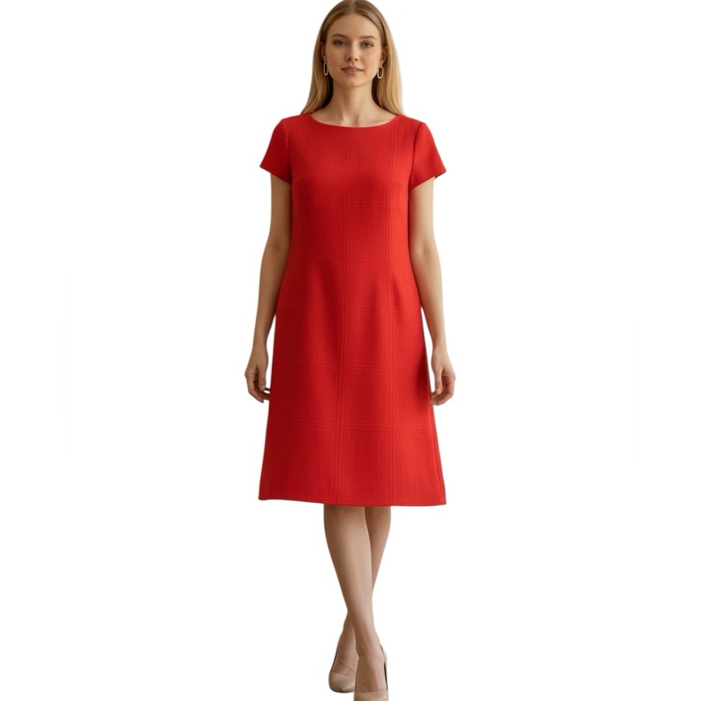 Tory Burch Red-Orange Short Sleeve Wide Crew Neck Careerwear Sheath Dress 4